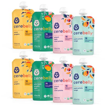Cerebelly Organic Baby Food Pouches - 6 Months | Clean Label Project Certified | 16 Nutrients, No Added Sugar, Non-GMO | Toddler Pouches | 4 Ounce BPA-Free Pouches | Organic Veggies Variety Pack