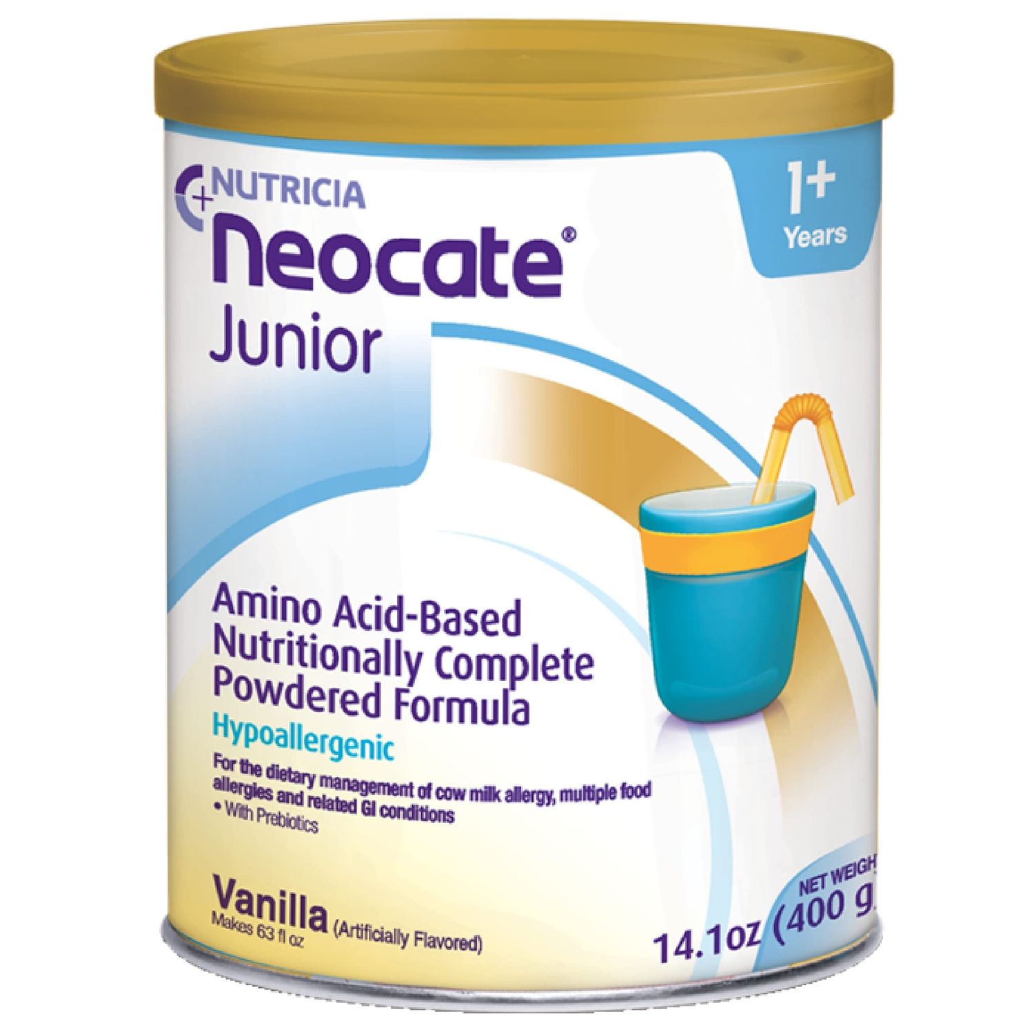 Nutricia Neocate Junior - Hypoallergenic, Dairy-free, Amino Acid-Based Formula - Formula for 1 Years - For Toddlers, Kids  Teens - Powdered Formula - Vanilla - 14.1 oz can (Case of 1)