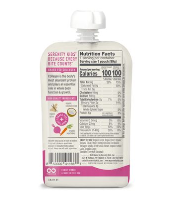 Serenity Kids 6 Months Dairy-Free Smoothie Baby Food | USDA Organic | Grass Fed Collagen Protein | 3.5 Ounce BPA-Free Pouch | Beet Carrot | 1 Count