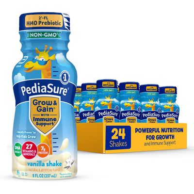 PediaSure Grow  Gain with 2-FL HMO Prebiotic, Kids Nutrition Shake, Vitamins C, E, B1, B2, Non-GMO, Vanilla, Bottle, 8 Fl Oz, 24 Count