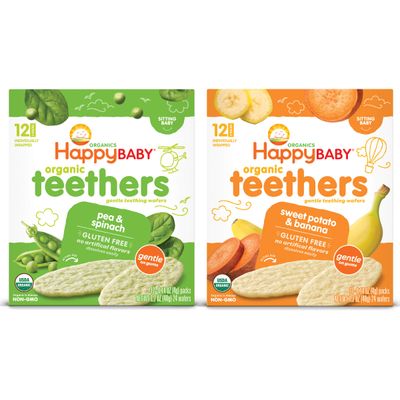Happy Baby Organics Gluten Free Organic Teethers 2 Flavor Variety Pack (Pea  SpinachSweet Potato  Banana), 12 Count (Pack of 2)