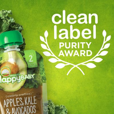 Happy Baby Organics Stage 2 Baby Food Pouches, Gluten Free, Vegan Healthy Snack, Clearly Crafted Fruit Veggie Puree, Apples, Sweet Potatoes Granola, 4 Ounces (Pack of 16)