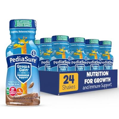 PediaSure Grow  Gain With Immune Support, Kids Protein Shake, 27 Minerals  Vitamins for Kids, 7g Protein, Helps Kids Catch Up On Growth, Non-GMO, Gluten-Free, Chocolate, 8-fl-oz Bottle, Pack of 24