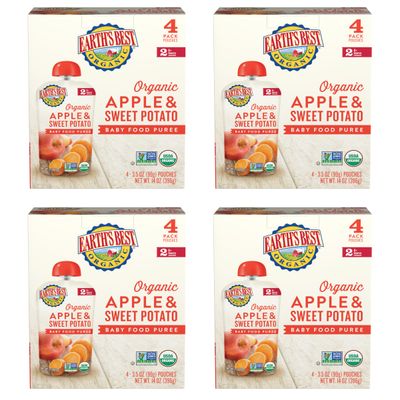 Earth&#39;s Best Organic Baby Food Pouches, Stage 2 Fruit and Vegetable Puree for Babies 6 Months and Older, Organic Sweet Potato and Apple Puree, 3.5 oz Resealable Pouch (Pack of 16) (Packaging May Vary)