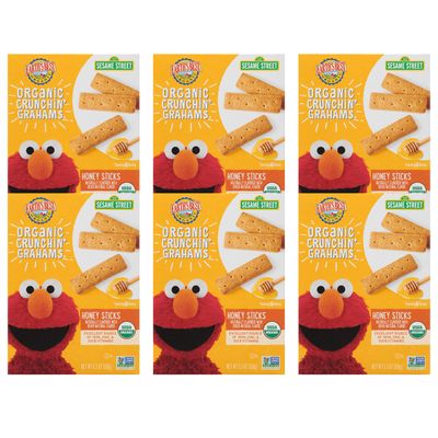 Earth&#39;s Best Organic Kids Snacks, Sesame Street Toddler Snacks, Organic Crunchin&#39; Grahams for Toddlers 2 Years and Older, Honey Sticks with other Natural Flavors, 5.3 oz Box (Pack of 6)