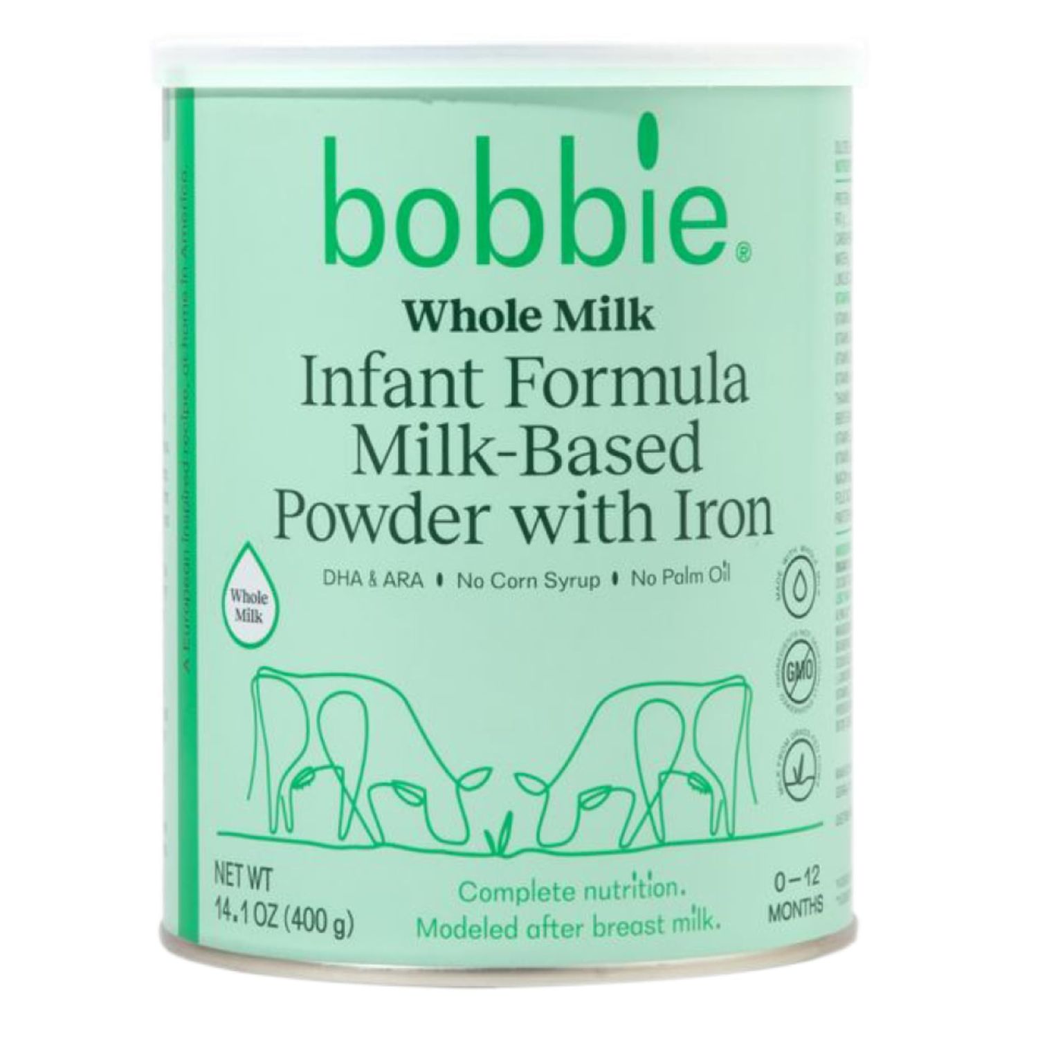 Bobbie Whole Milk, Grass Fed Infant Formula, Milk-Based Powder with Iron, Plant Based DHA  ARA, Vitamin D and Protein Blend Modeled After Breast Milk, Newborn to 12 Months Old, 14.1 oz