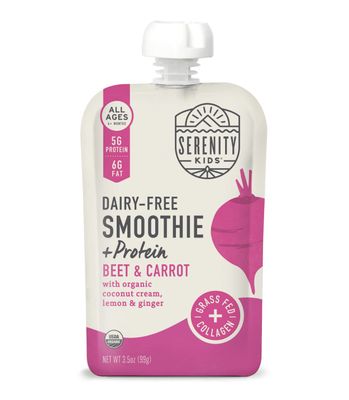 Serenity Kids 6 Months Dairy-Free Smoothie Baby Food | USDA Organic | Grass Fed Collagen Protein | 3.5 Ounce BPA-Free Pouch | Beet  Carrot | 1 Count