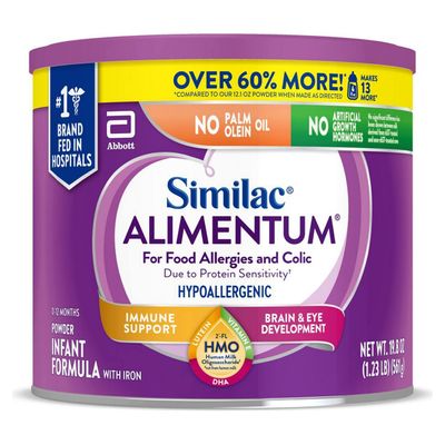 Similac Alimentum with 2-FL HMO Hypoallergenic Infant Formula, for Food Allergies and Colic, Suitable for Lactose Sensitivity, Baby Formula Powder, 19.8-oz Value Can