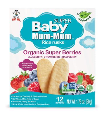 BABY MUM-MUM Organic Rice Rusks Baby Snacks - Super Berries Flavor (Pack of 6) | Infant Teething Biscuits - Non-GMO, Gluten Free, Allergen Free