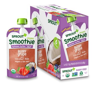 Sprout Organic Toddler Smoothie, Dairy Free Berry Grape, 4 Ounce Pouch (Pack of 6)