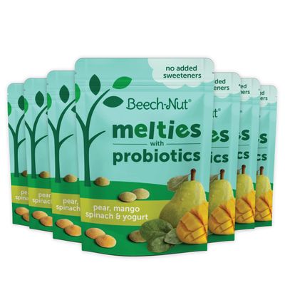 Beech-Nut Probiotic Melties Baby  Toddler Snack Melts, Pear Mango Spinach Yogurt, 1 oz (7 Pack)