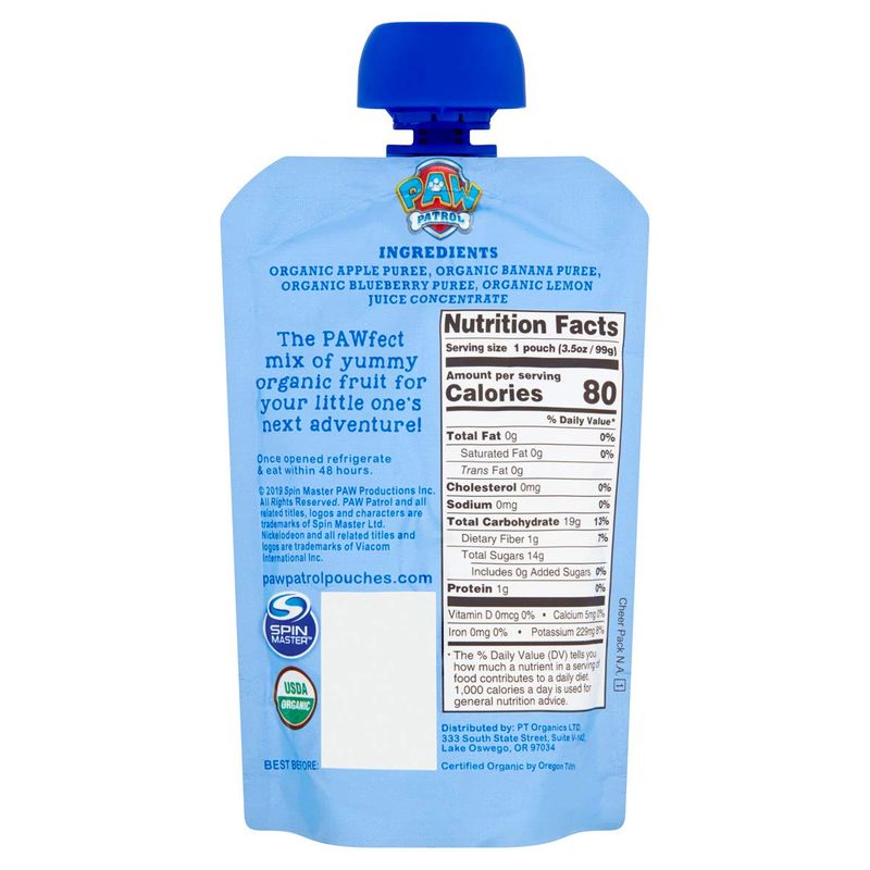 Paw Patrol Bold Blueberry Organic Mixed Fruit Squeeze Pouch, 3.5 Ounce (Pack of 10)