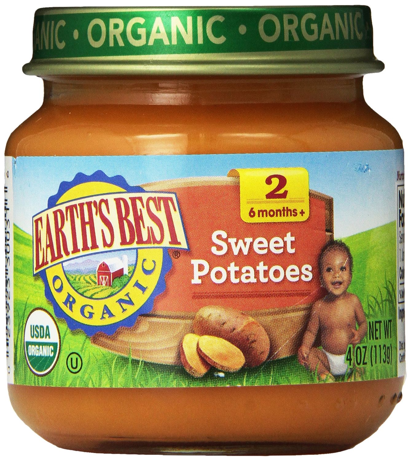 Earth&#39;s Best Organic Stage 2 Baby Food, Sweet Potato, 4 oz. Jar (Pack of 12)