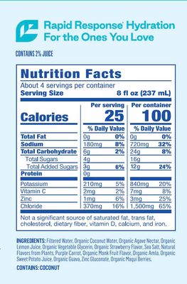 Berri Lyte Advanced Plant Based Organic Electrolyte Solution - Pediatric Rehydration Drink - Natural Sugar Strawberry Flavor, 1 L, 6 ct