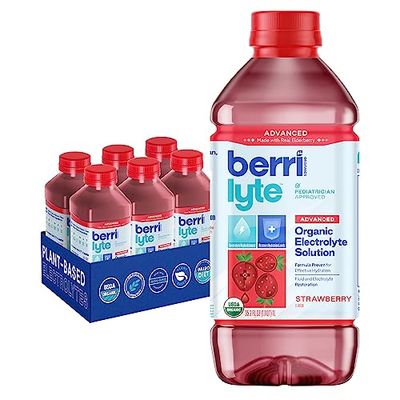 Berri Lyte Advanced Plant Based Organic Electrolyte Solution - Pediatric Rehydration Drink - Natural Sugar Strawberry Flavor, 1 L, 6 ct