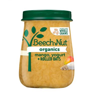 Beech-Nut Organic Baby Food Jars, Organic Mango Yogurt  Rolled Oats Puree, Stage 3 Baby Food for Babies 8 Months and Up, Non-GMO, 4oz Glass Jars, 10ct