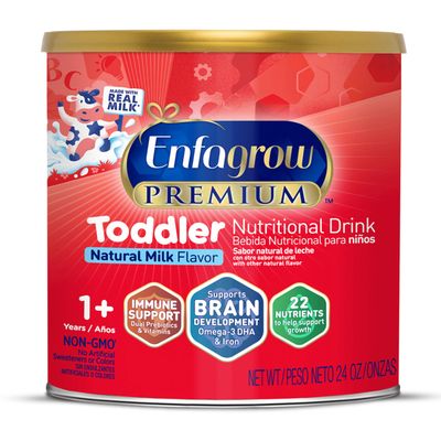 Enfagrow PREMIUM Toddler Nutritional Drink, Made with Real Milk, Brain-Building Omega-3 DHA, Nutrients and Prebiotics for Growth  Immune Support, Non-GMO, Toddler Milk Powder, 24 Oz Can