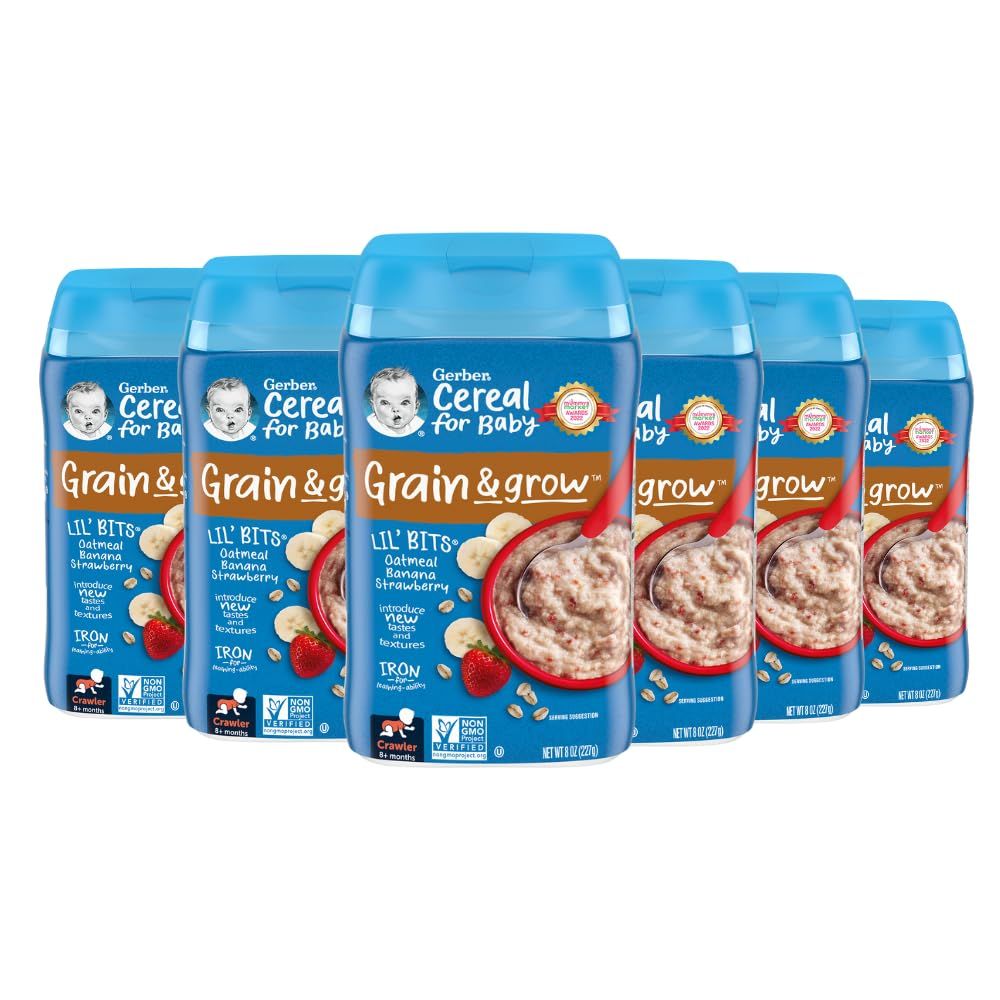 Gerber Lil&#39; Bits Banana Strawberry Baby Oatmeal, 8 Oz (Pack of 6)