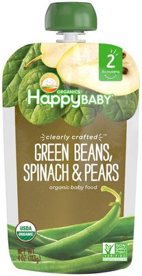 Happy Family Baby Clearly Crafted Stage 2 Green Beans, Pears  Spinach, 8 Count