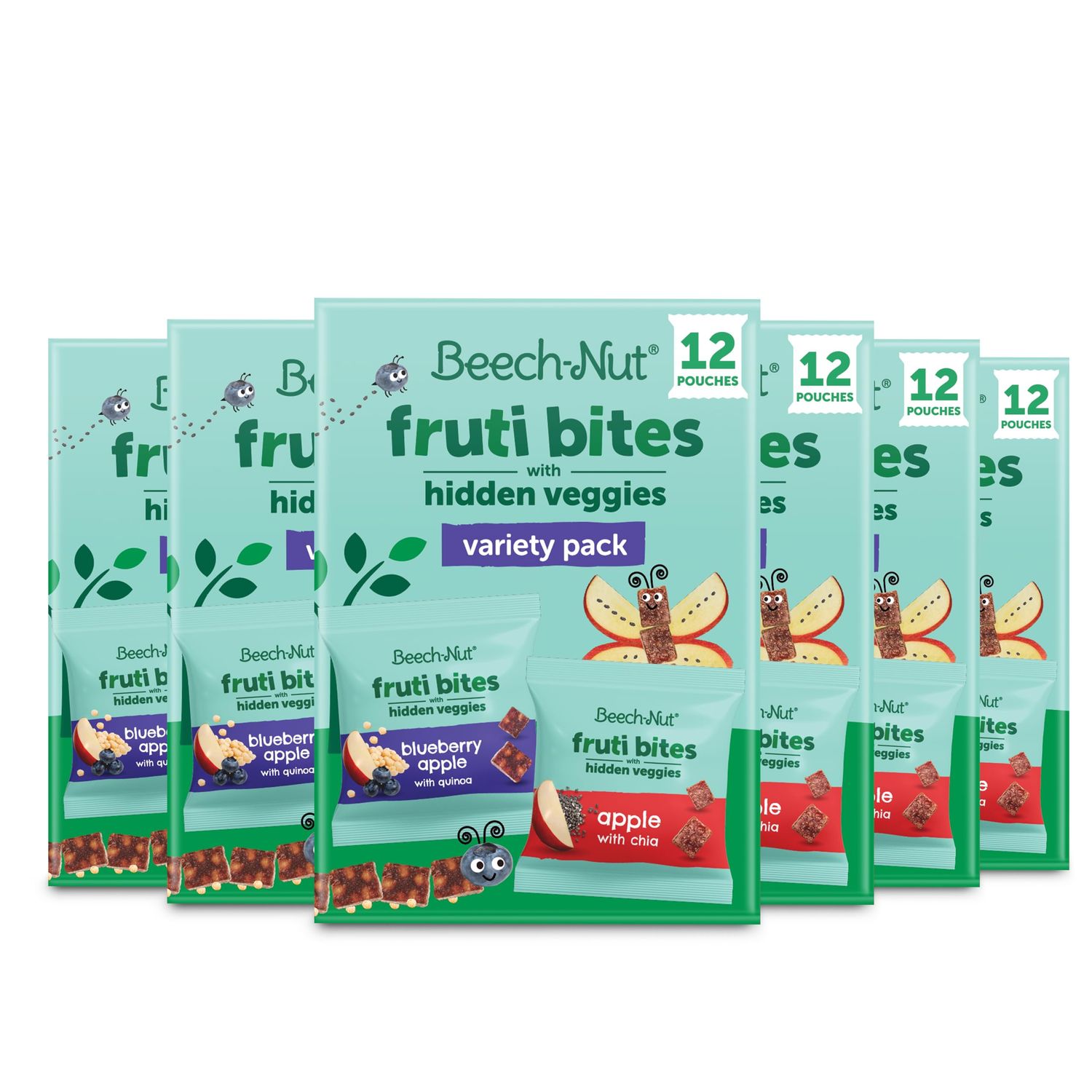 Beech-Nut Toddler Snacks Fruti Bites with Hidden Veggies Quinoa  Chia, Fruit Snack Variety Pack for Babies and Toddlers, 6 Boxes (72 Individually Wrapped Packs)