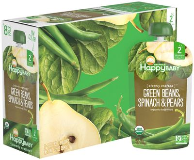 Happy Family Baby Clearly Crafted Stage 2 Green Beans, Pears  Spinach, 8 Count