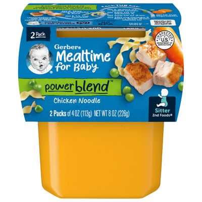 Gerber Baby Food 2nd Foods, Dinner, Chicken Noodle Puree, 4 Ounce Tubs, 2-Pack