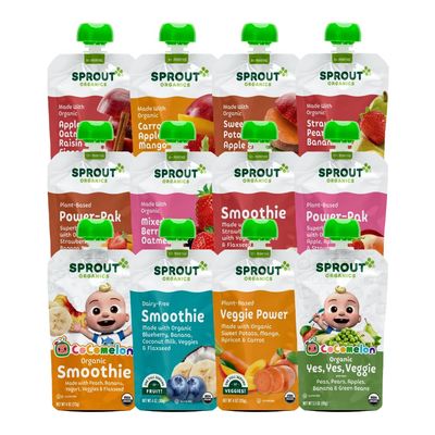 Sprout Organic Baby Food, Stage 2 Pouches, 12 Flavor Fruit Veggie  Grain Variety Sampler, 3.5 Oz (Pack of 12)