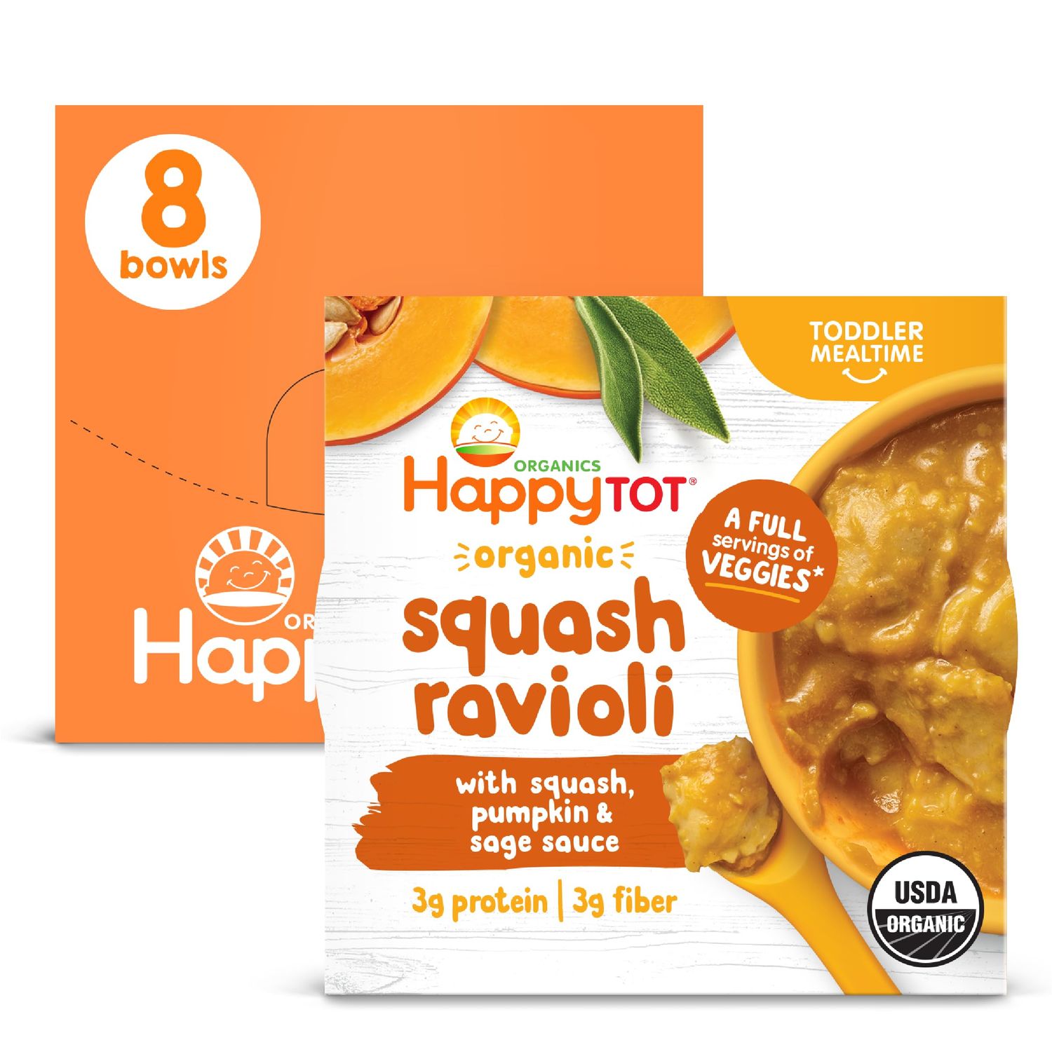 Happy Tot Organics Love My Veggies Bowl, Squash Ravioli with Squash, Pumpkin  Sage Sauce, 4.5 Ounce Pouch (Pack of 8) packaging may vary