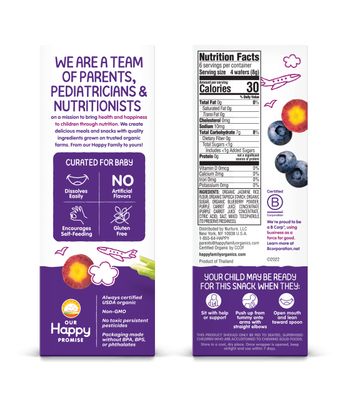 Happy Baby Organics Baby Snacks, Gentle Teething Wafers, Gluten Free  Vegan, Blueberry  Purple Carrot, 12 Count (Pack of 6)