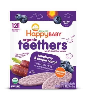 Happy Baby Organics Baby Snacks, Gentle Teething Wafers, Gluten Free  Vegan, Blueberry  Purple Carrot, 12 Count (Pack of 6)
