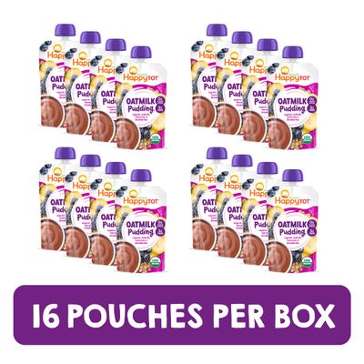 Happy Tot Organics Oatmilk Pudding, Dairy-Free, Stage 4 Toddler Snack, Oatmilk, Bananas  Blueberries, 4 Ounce Pouch, Pack of 16