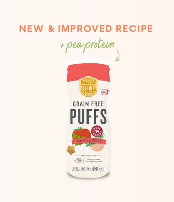 Serenity Kids 6 Months Grain Free Puffs Toddler Baby Snack | No Added Sugar, Gluten Rice Free, Allergen Free | Made with Organic Cassava, Veggies, and Herbs | Tomato Mushroom | 1 Count