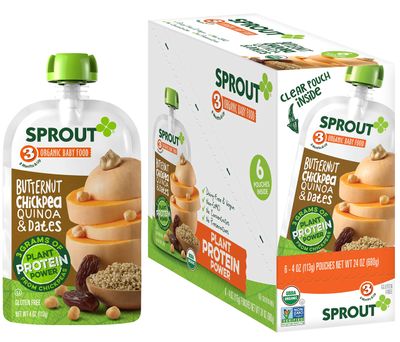 Sprout Organics Baby Food, Butternut, Chickpea, Quinoa  Date, Plant Powered Protein, 4 Oz Purees (Pack of 6)
