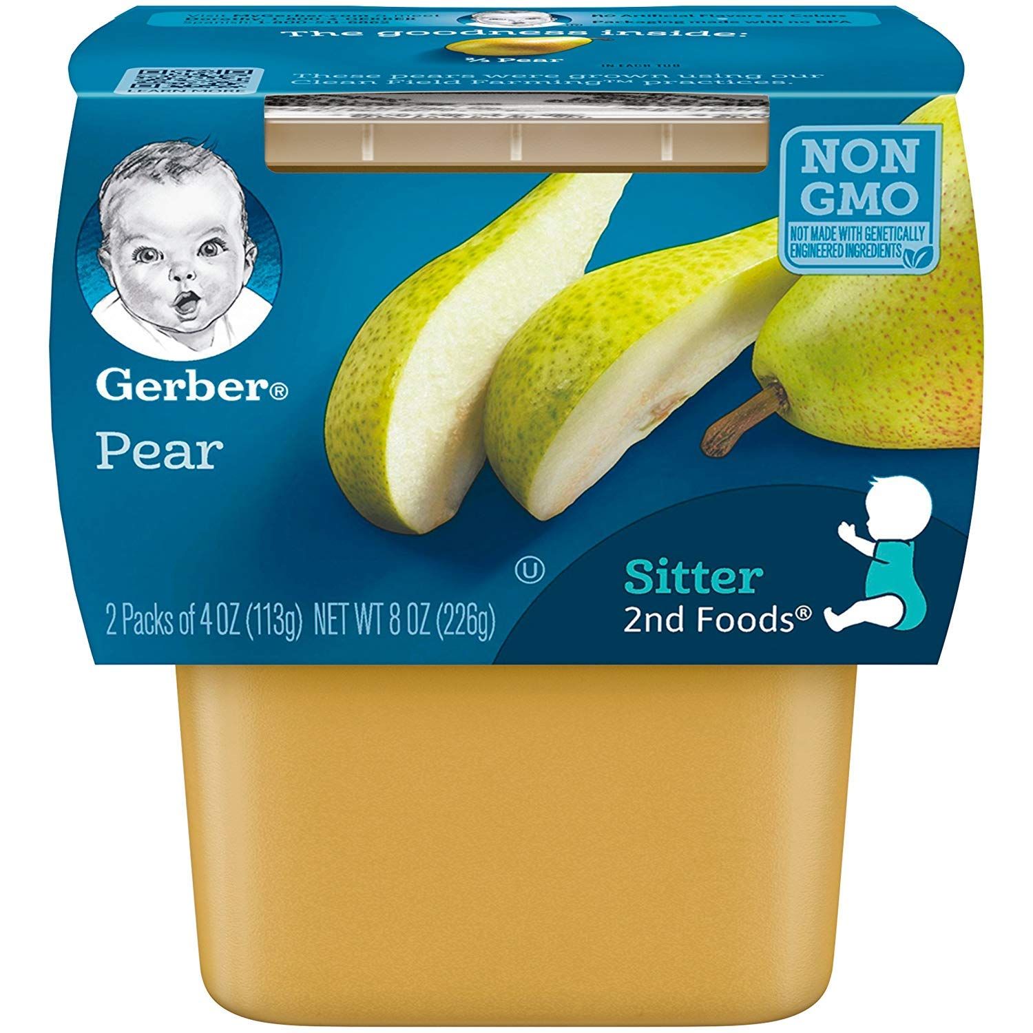 Gerber 2nd Food Baby Food Pear Puree, Natural  Non-GMO, 4 Ounce Tubs, 2-Pack (Pack of 8)