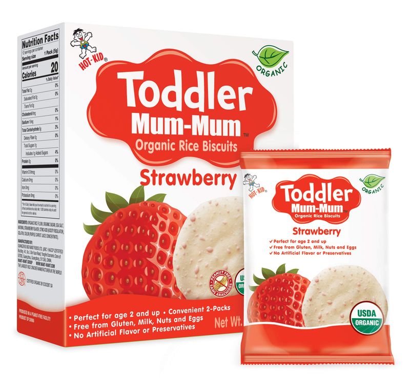 TODDLER MUM-MUM Organic Rice Rusks Toddler Snacks - Strawberry Flavor (Pack of 6) | Toddler Rice Biscuits - Non-GMO, Gluten Free, Allergen Free