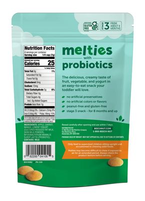 Beech-Nut Probiotic Melties Baby  Toddler Snack Melts, Apple Carrot Mango Yogurt, 1 oz (7 Pack)