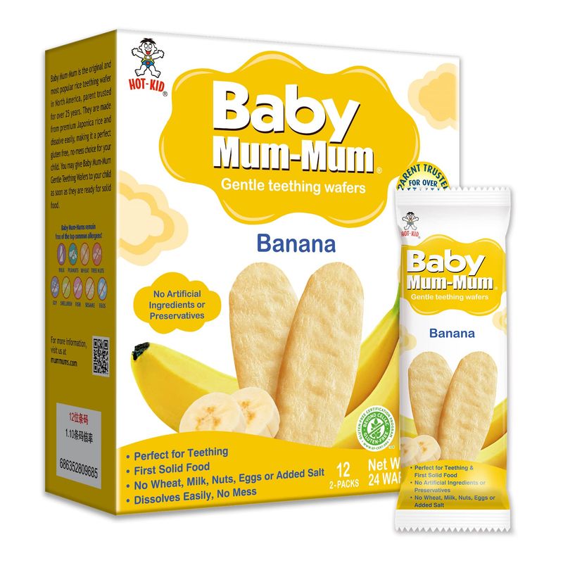 Baby Mum-Mum Rice Rusks, Banana, Gluten Free, Allergen Free, Non-GMO, Rice Teether Cookie for Teething Infants, 1.76 Ounce, Pack of 6
