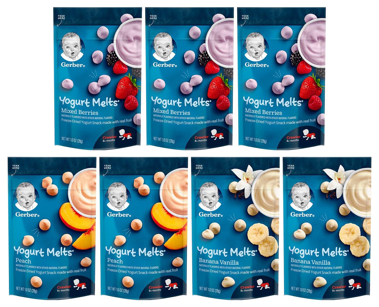 Gerber Yogurt Melts, Variety Pack, Mixed Berry  Peach  Banana Vanilla, 1oz (Pack of 7)