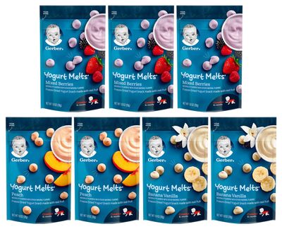 Gerber Yogurt Melts, Variety Pack, Mixed Berry  Peach  Banana Vanilla, 1oz (Pack of 7)