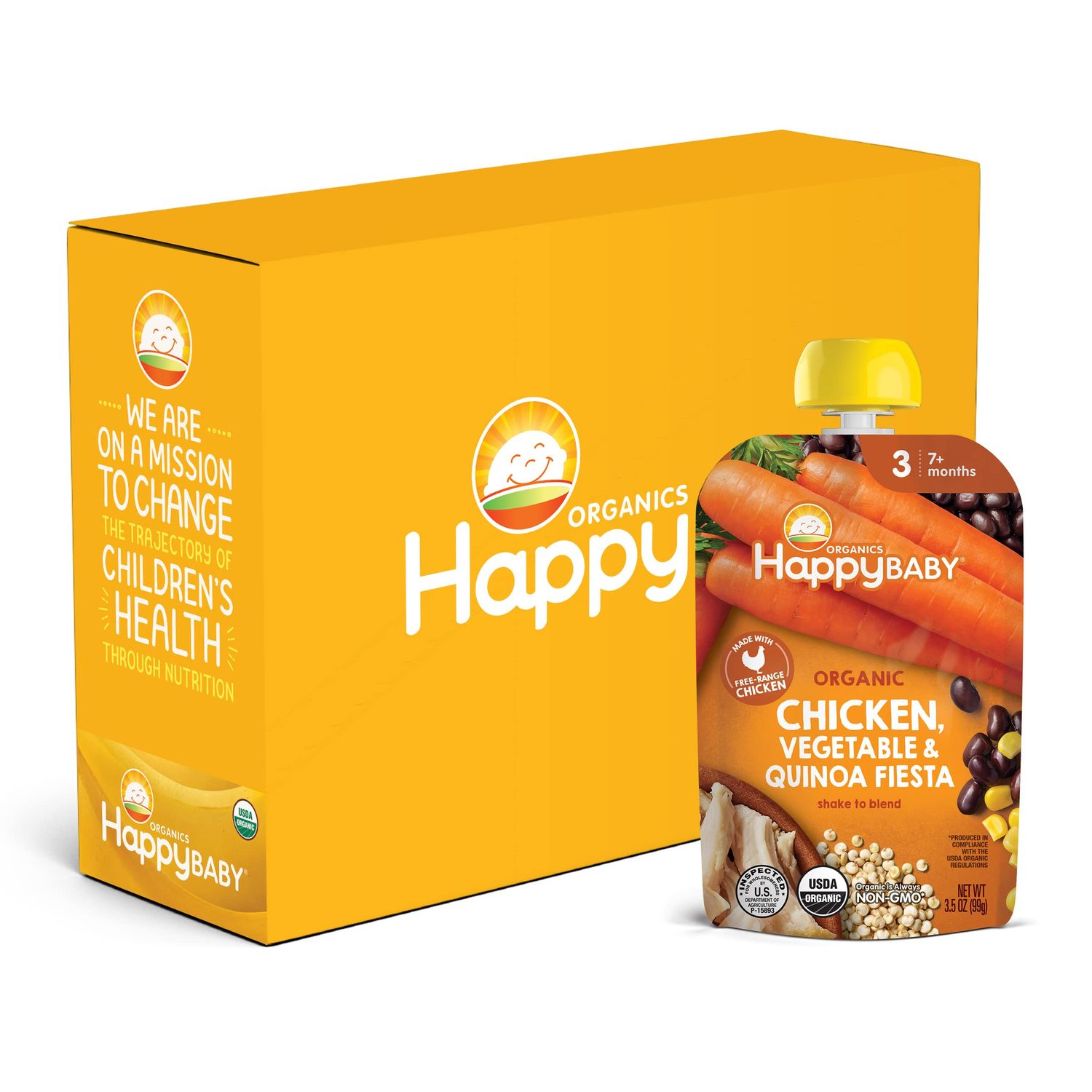 Happy Baby Organics Savory Blends Stage 3 Baby Food Puree, Free-Range Chicken, Garden Vegetables  Quinoa Fiesta, 3.5 Ounce (Pack of 16)