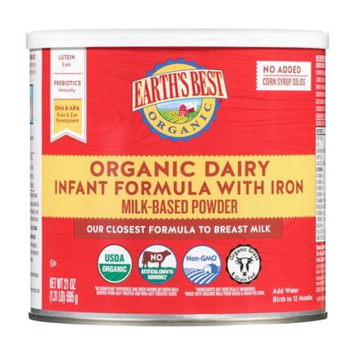 Earth&#39;s Best Organic Baby Formula for Babies 0-12 Months, Powdered Dairy Infant Formula with Iron, Omega-3 DHA, and Omega-6 ARA, 21 oz Formula Container