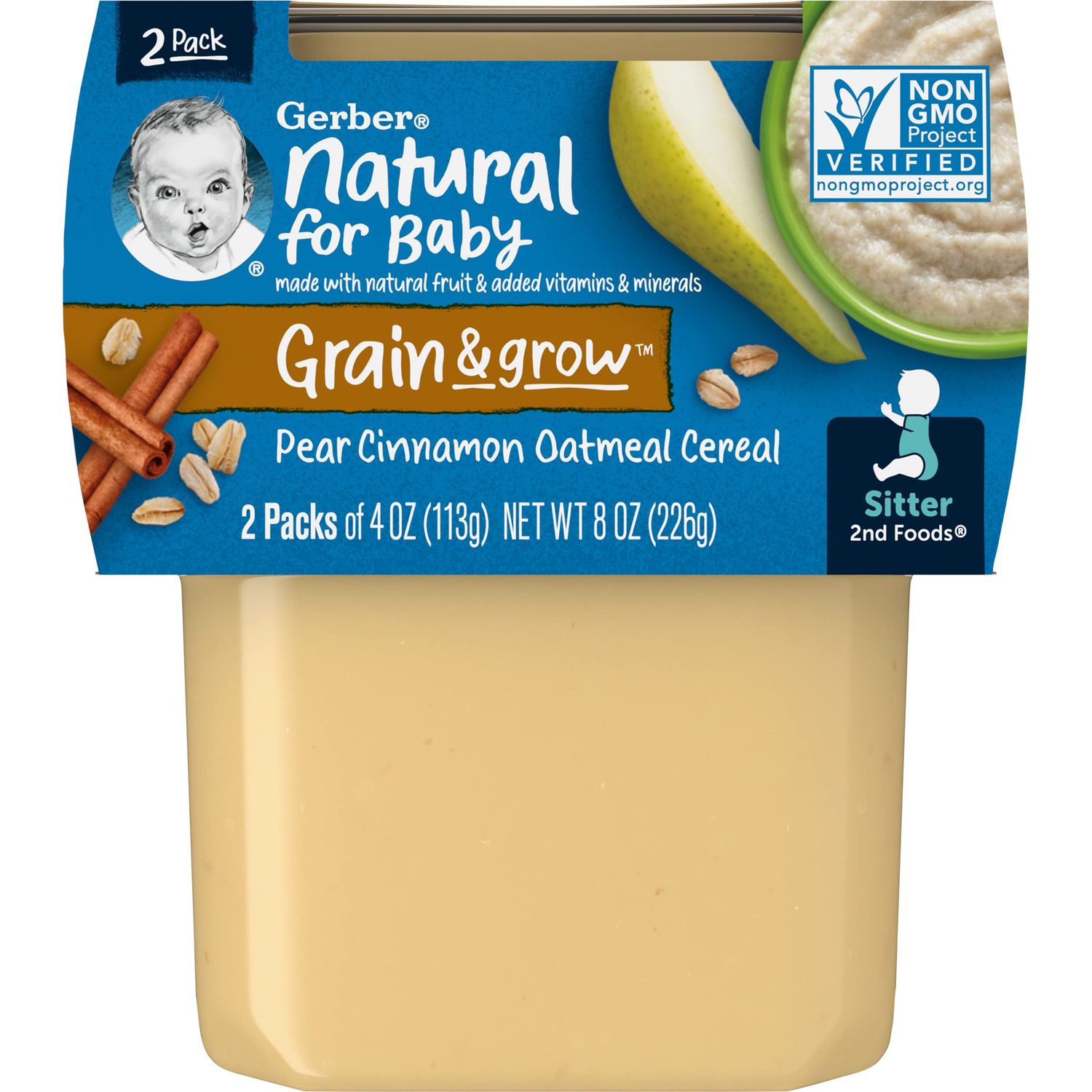 Gerber Baby Food 2nd Foods, Mixed Cereal, Pears  Cinnamon with Oatmeal Puree, 4 Ounce Tubs, 2-Pack (Pack of 8)