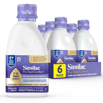 Similac Pro-Total Comfort Infant Formula With Iron, Gentle, Easy-to-Digest Formula, With 2&#39;-FL HMO for Immune Support, Non-GMO, Ready-to-Feed Baby Formula, 32-fl-oz Bottle, Pack of 6