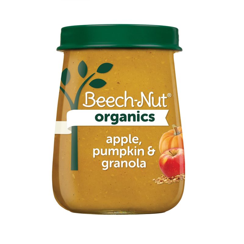 Beech-Nut Organic Baby Food Jars, Organic Apple Pumpkin  Granola Puree, Stage 2 Baby Food for Babies 6 Months and Up, Non-GMO, 4oz Glass Jars, 10ct