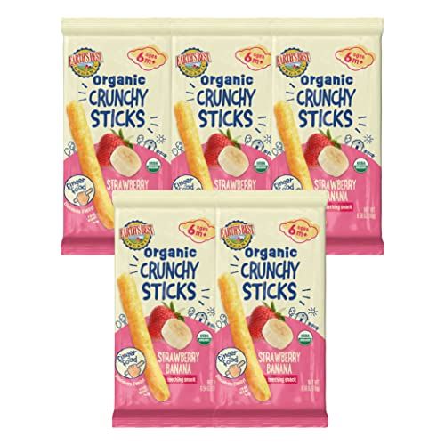 Earth&#39;s Best Organic Baby Food, Dissolvable Teething Snack for Babies 6 Months and Older, Strawberry Banana Crunchy Sticks, .56 oz Pack (Pack of 5)