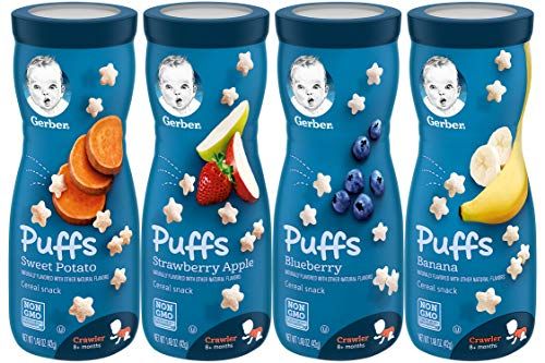 Gerber Graduates Apple Strawberry, Banana, Sweet Potato, Blueberry Puffs pack of 4 1.48oz