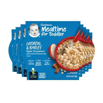 Gerber Baby Cereal, Oatmeal  Barley, Apple Cinnamon, 4.5 Ounce Self-Feeding Trays (Pack of 8)