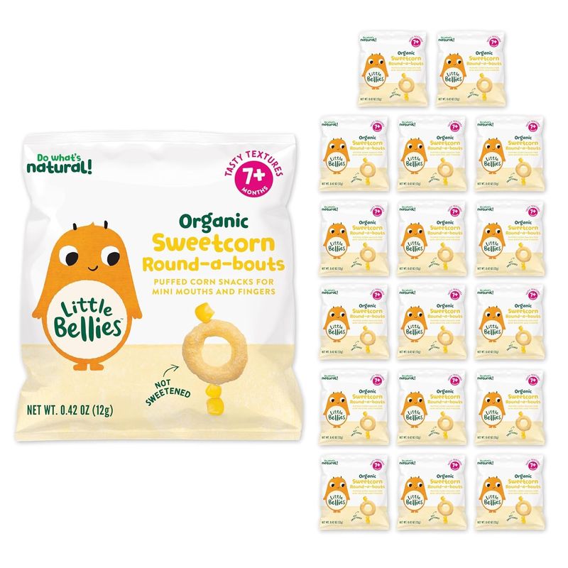 Little Bellies Organic Sweetcorn Round-a-Bouts Baby Snack (Pack of 18 x 0.42 oz Individual Packs)