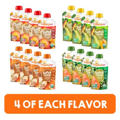 Happy Tot Organics Stage 4 Baby Food Pouches, Gluten Free, Vegan Snack, SuperFoods Fruit Veggie Puree Chia Variety Pack, 4.22 Ounce (Pack of 16), Amazon Exclusive