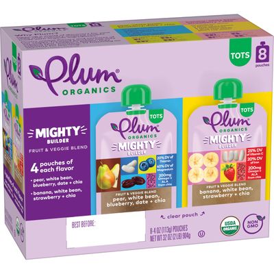Plum Organics Mighty Builder Organic Toddler Food - Variety Pack - 4 oz Pouch (Pack of 8) - Fruit and Veggie Toddler Food Pouch
